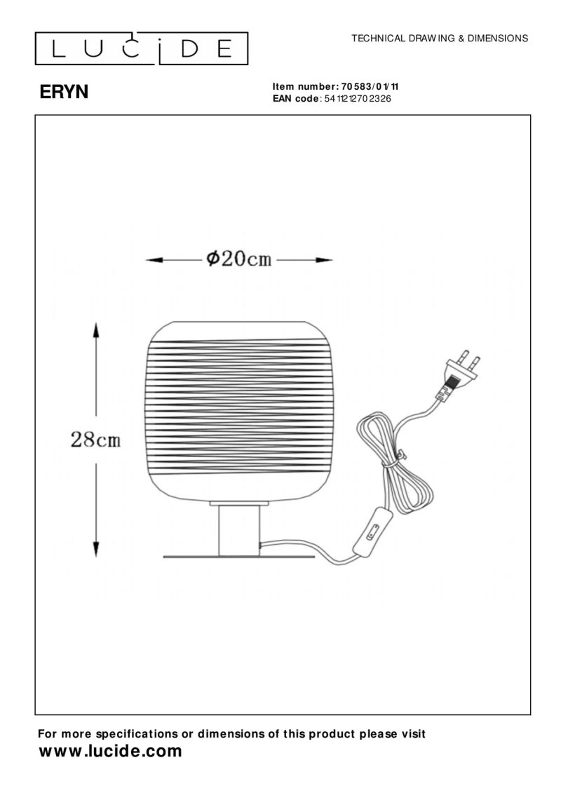 Lucide ERYN - Stolná lampa - Ø 20 cm - 1xE27 - Chróm